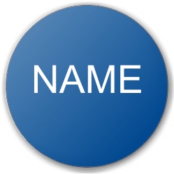 Button blau mit 5,9 cm Durchmesser, Aufdruck individueller Name in wei