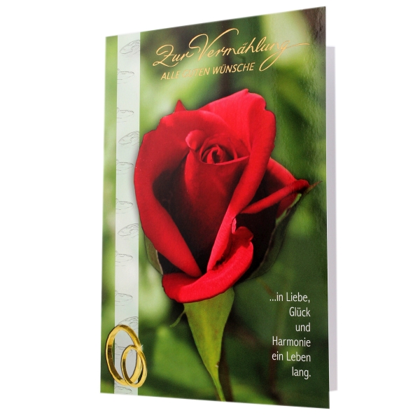 Hochzeitskarte mit Aufdruck:
<br>... In Liebe, Glck und Harmonie ein Leben lang!
<br>
<br>Sehr dekorativ durch die groe Rose und die goldenen Ringe.
<br>
<br>Gre: 11,5 x 17 cm
<br>inkl. Umschlag