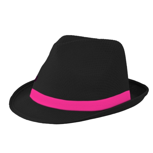 Modischer Hut in Wabenoptik, Hutkrempe ca. 4,5 cm breit mit Einfassband, Tragekomfort durch gewebtes Schweiband, 100 % Polyester, Gewicht: ca. 43 g, Farbe: Schwarz
<br>
<br>Mit schickem Kontrastband (ca. 2,5 cm Hhe) in Pink, 100% Polyester