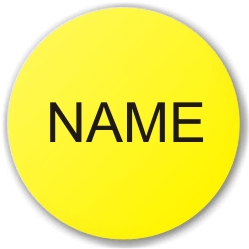 Button blau mit 5,9 cm Durchmesser, Aufdruck individueller Name in schwarz