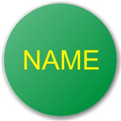 Button grn mit 5,9 cm Durchmesser, Aufdruck individueller Name in gelb